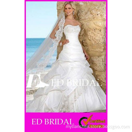 A-Line/Princess Sweetheart Chapel Train Taffeta Lace Victorian Style Wedding Dress With Ruffle Beadwork